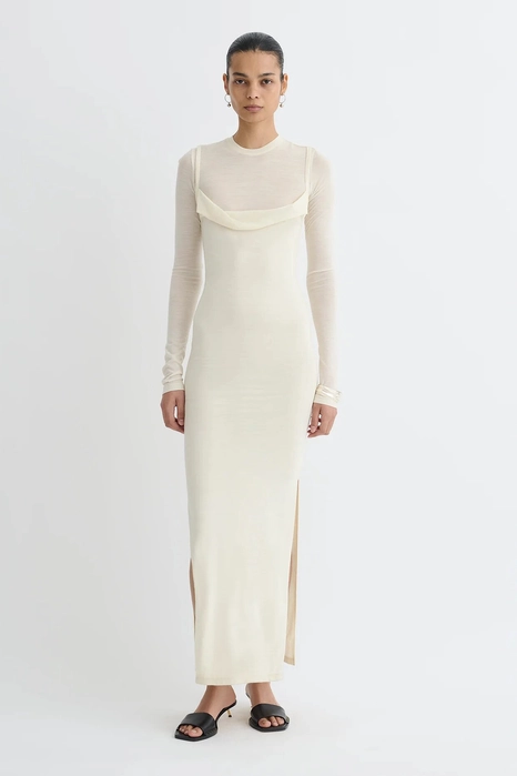 Сукня Nanushka Linora Draped Wool Jersey Midi Dress Creme