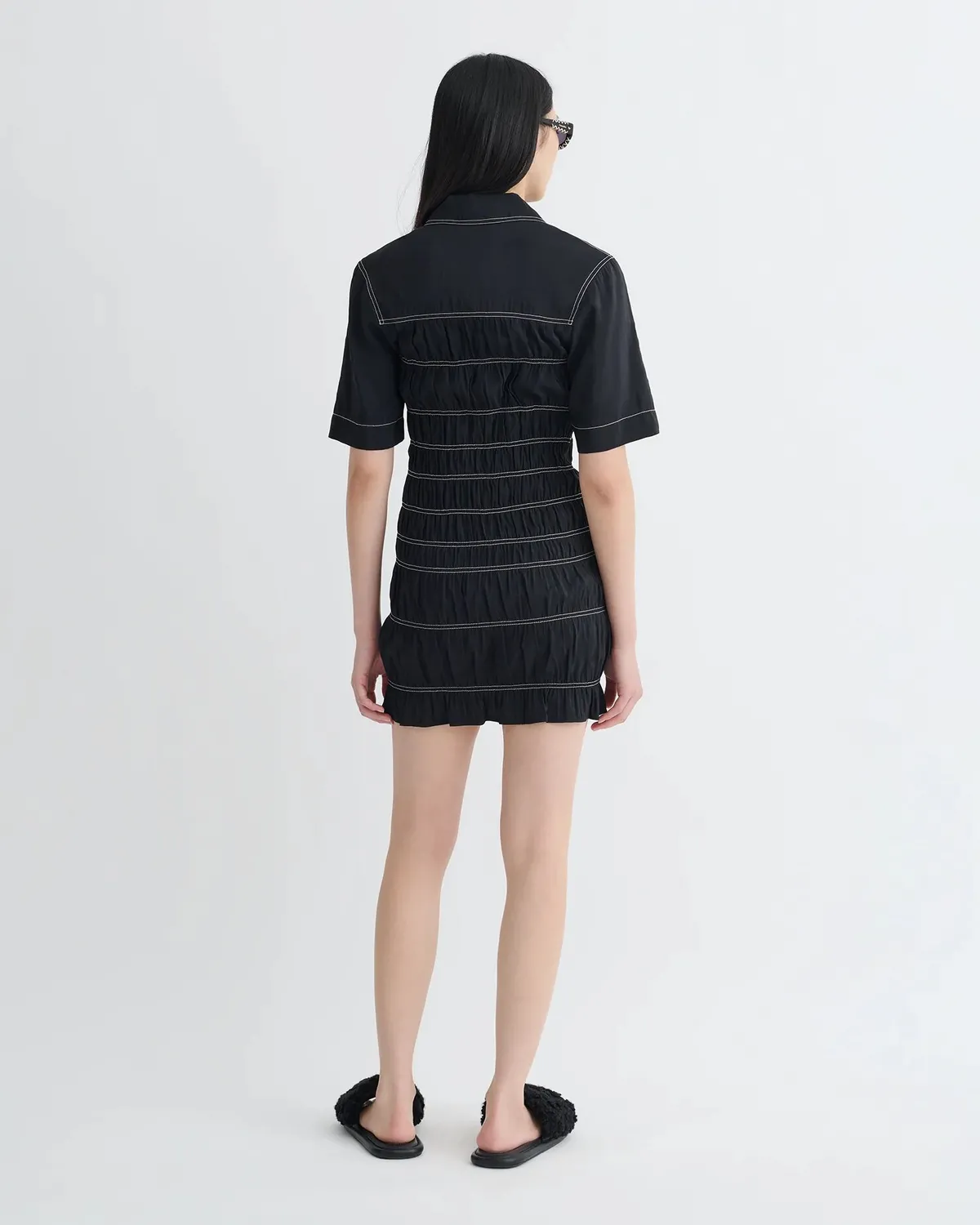 Сукня Nanushka Nomia Smocked Glass Poplin Mini Dress Black  - фото 1