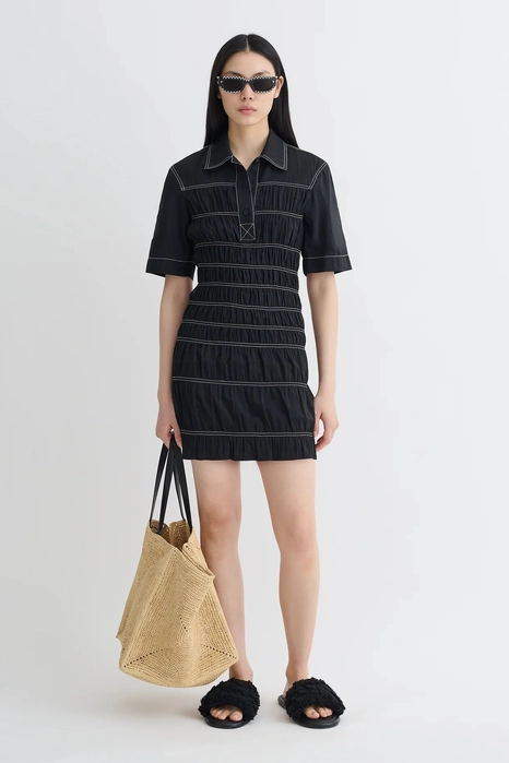 Сукня Nanushka Nomia Smocked Glass Poplin Mini Dress Black