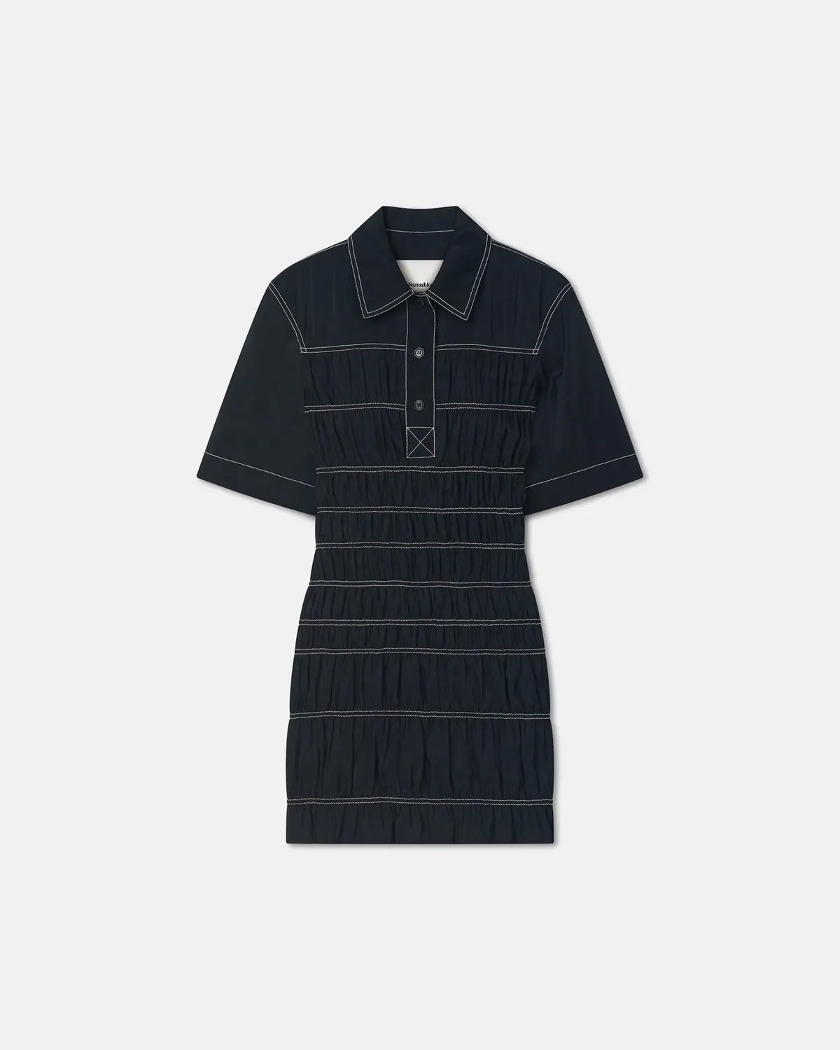 Сукня Nanushka Nomia Smocked Glass Poplin Mini Dress Black  - фото 3