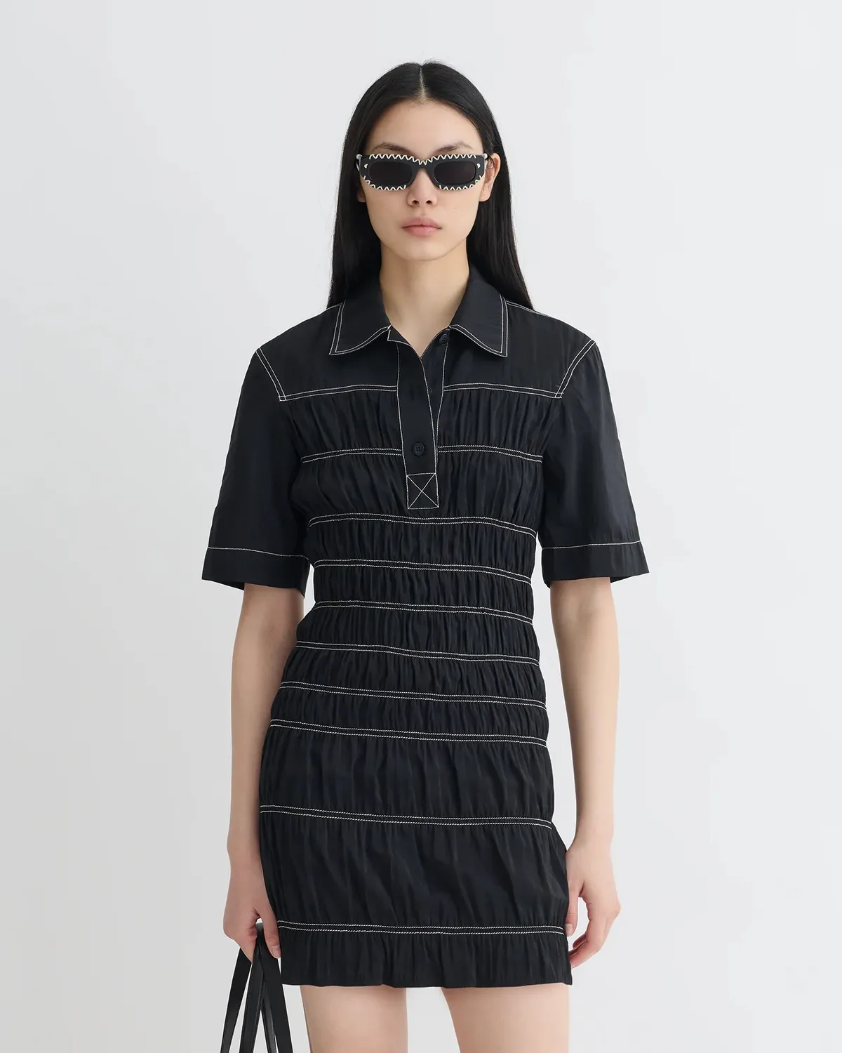 Сукня Nanushka Nomia Smocked Glass Poplin Mini Dress Black  - фото 2