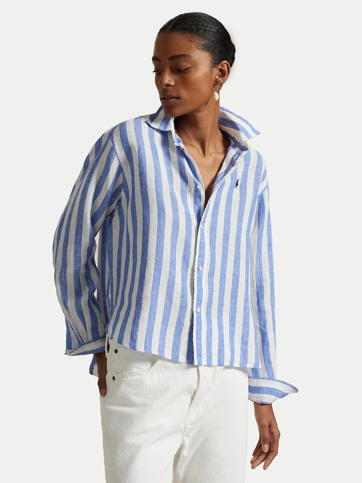 Жіноча лляна сорочка  Polo Ralph Lauren, голуба в смужку  - фото 1