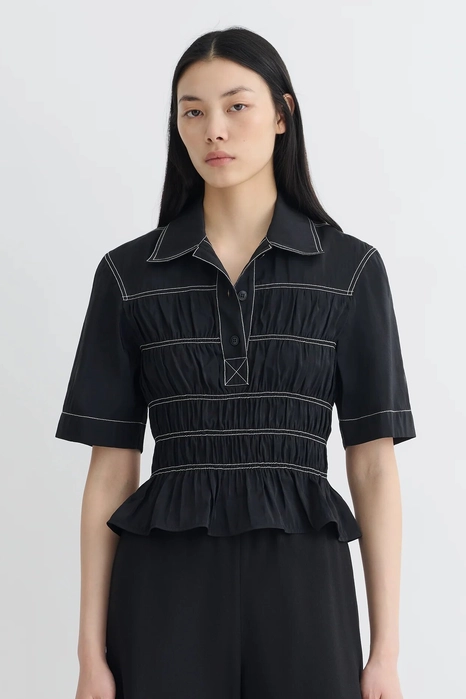 Сорочка Nanushka Nairi Smocked Glass Poplin Shirt Black