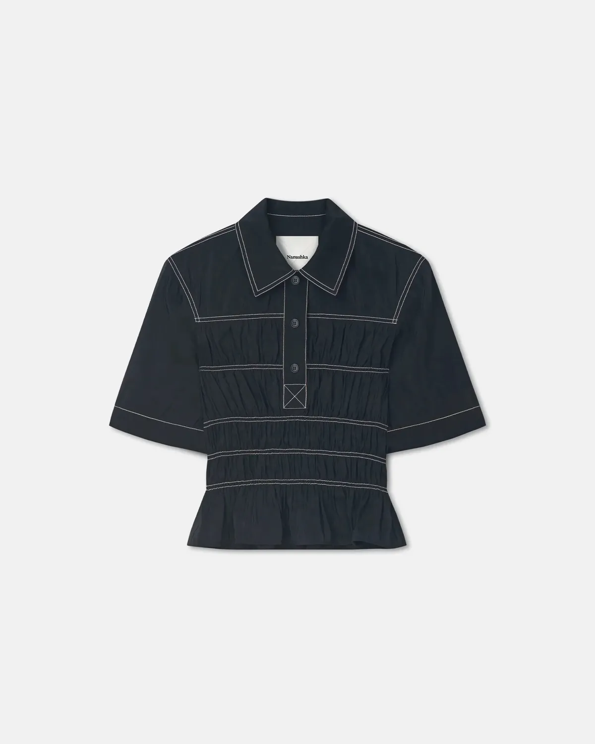 Сорочка Nanushka Nairi Smocked Glass Poplin Shirt Black  - фото 2