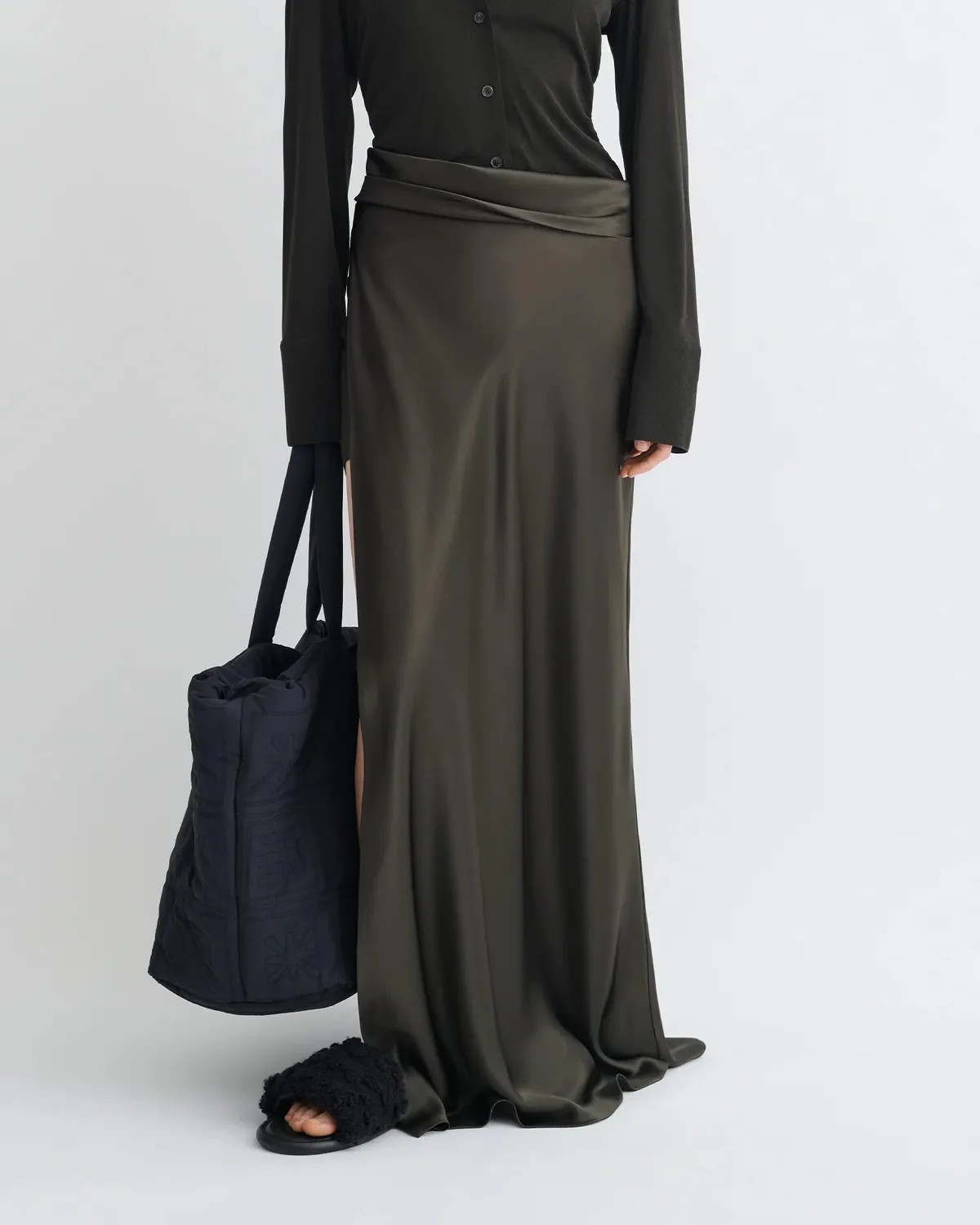Сукня Nanushka Scylla Mesh Jersey and Slip Satin Dress Dark Green/Anthracite  - фото 2