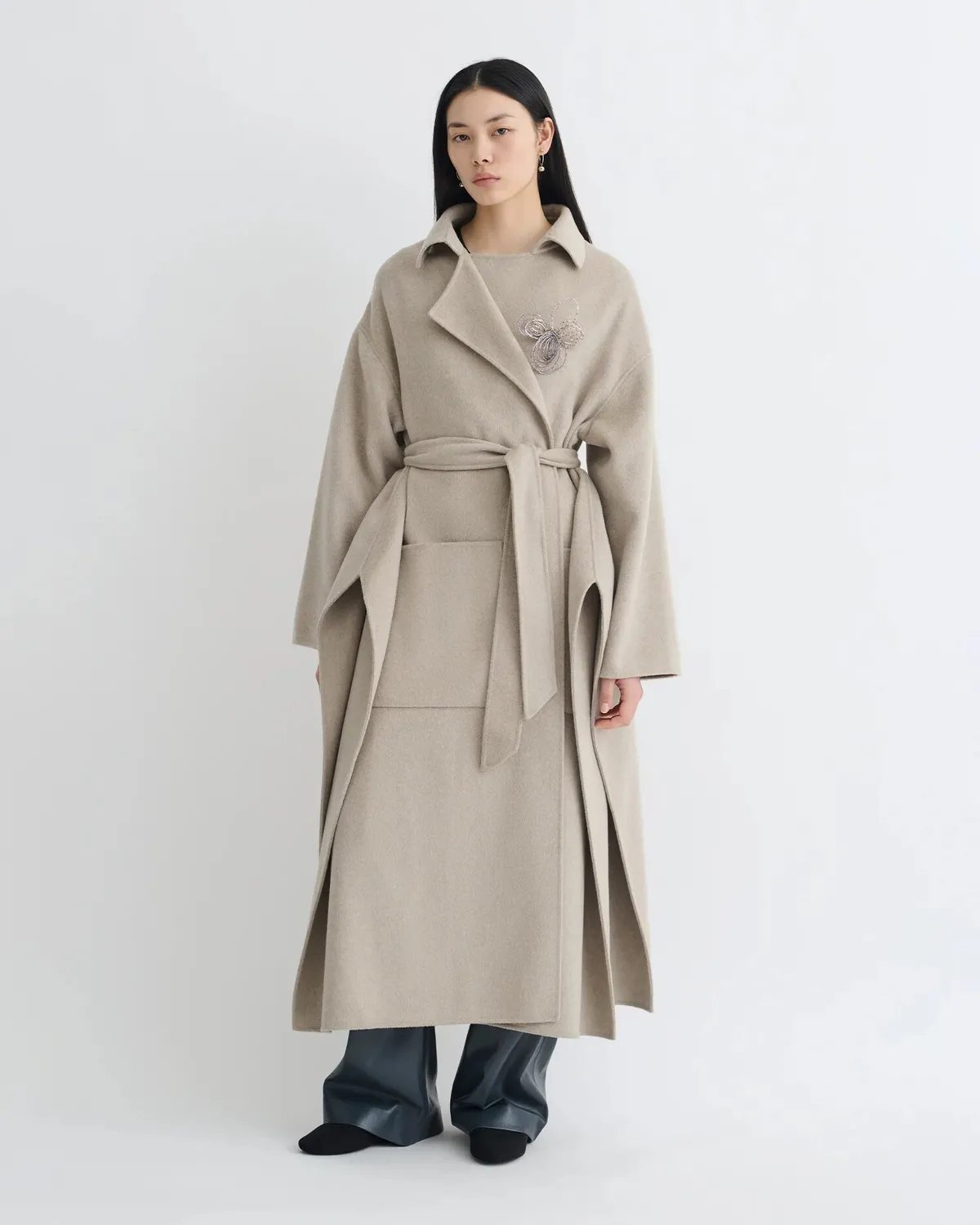 Пальто Nanushka Salima Double Wool Robe Coat Stone 