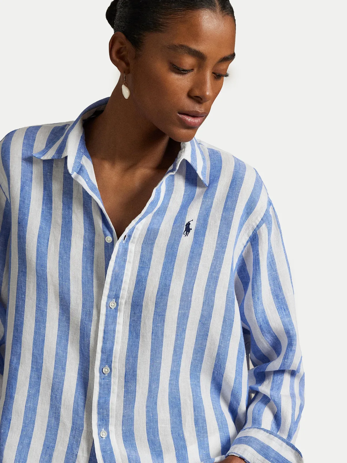 Жіноча лляна сорочка  Polo Ralph Lauren, голуба в смужку  - фото 2